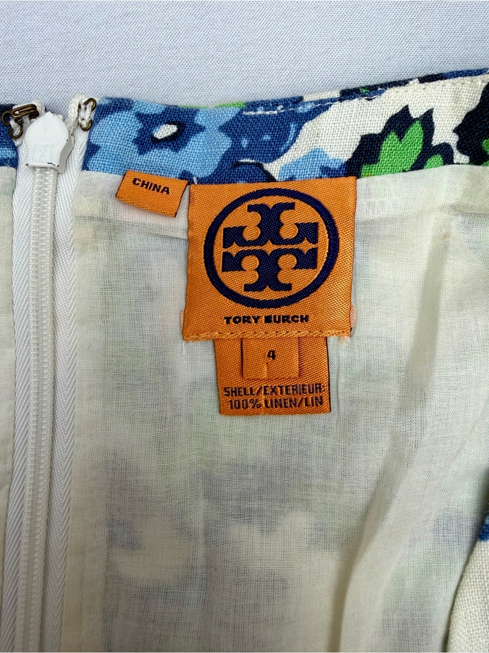 Tory Burch Size 4 Linen Floral Fit & Flare Pleated Dress Blue Green - Picture 3 of 10